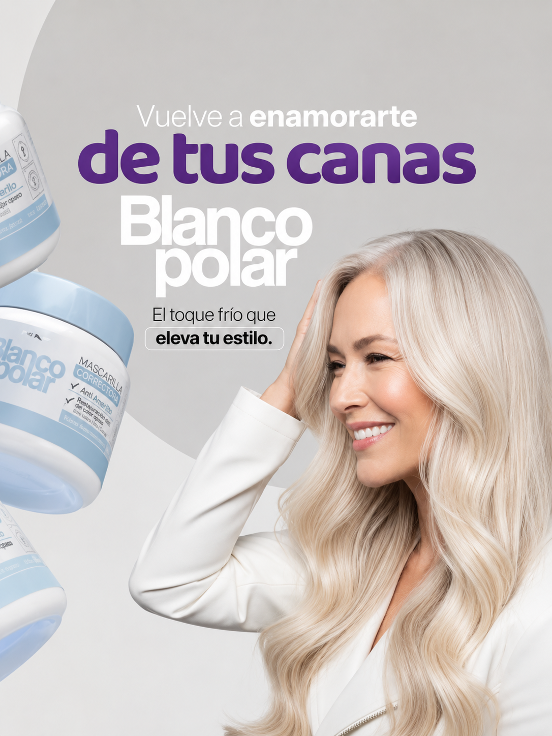 Mascarilla Correctora Blanco Polar | Anti Amarillos para Rubios Extra Claros y Cabellos Canosos