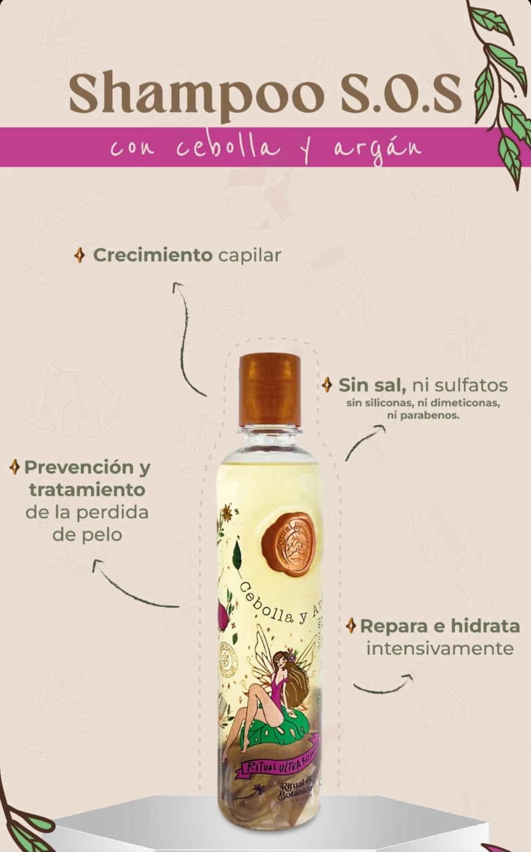 Shampoo SOS de Cebolla y Argan 400ml Ritual Botánico