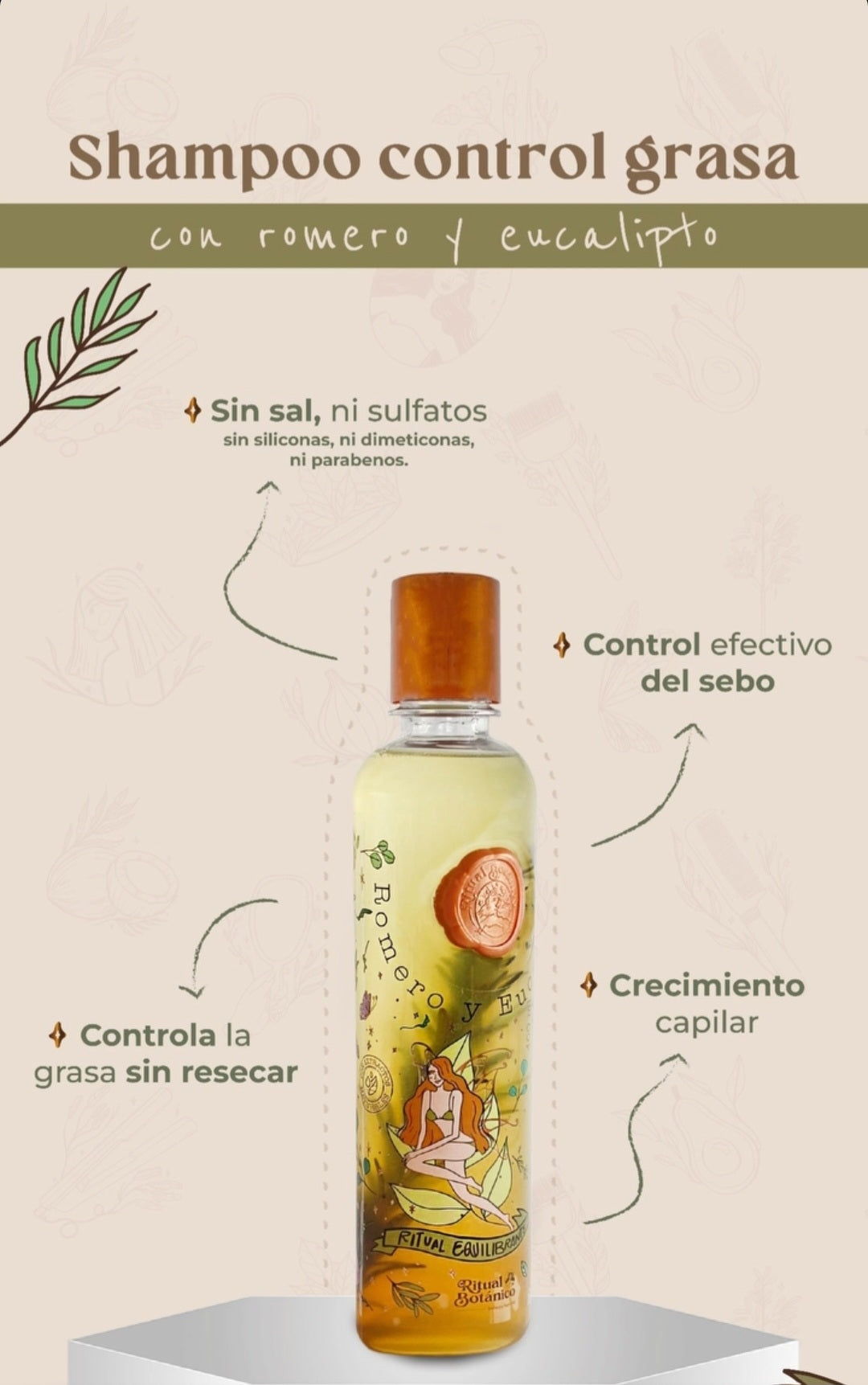 Shampoo contra grasa de Romero y Eucalipto 400ml Ritual Botanico
