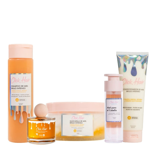 Kit Línea de Miel Brillo Intenso + Perfume Capilar Click Hair | Hidratación, Brillo y Control Frizz