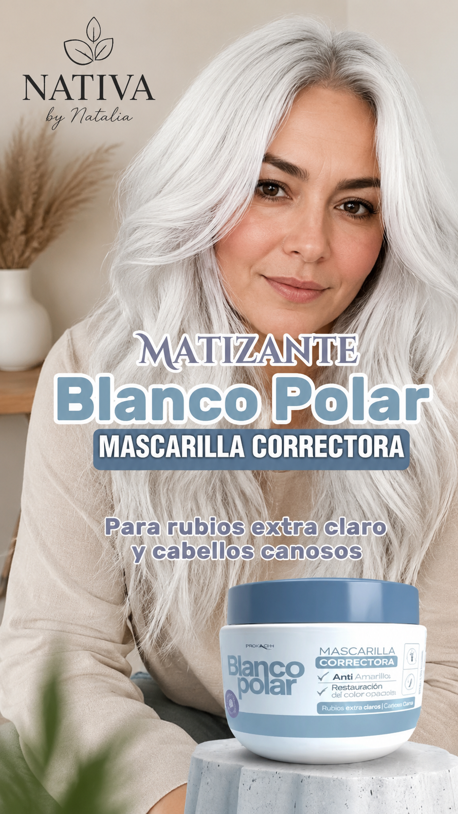 Mascarilla Correctora Blanco Polar | Anti Amarillos para Rubios Extra Claros y Cabellos Canosos